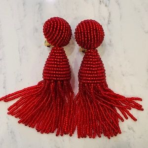 Oscar De La Renta Beaded Tassel Clip-On Earrings